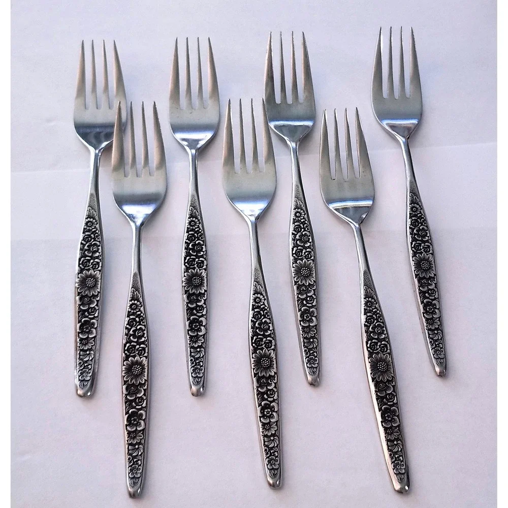 VTG Interpur Jardinera Stainless Dinner Forks Black Accent Flatware set of 7 MCM